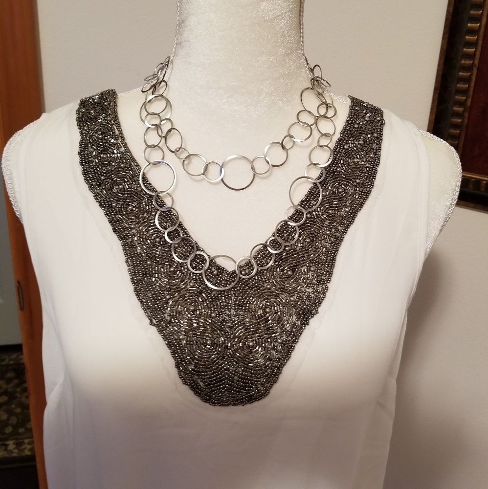 Sleeveless Shirt with Silver Beads